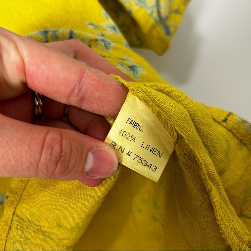 Bellambra Italy Yellow Linen Bird‎ Floral Print Flutter Sleeve Top Cottagecore S - Picture 5 of 7